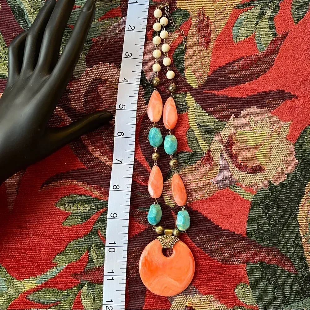 Vintage Faux Coral & Turquoise Statement Necklace